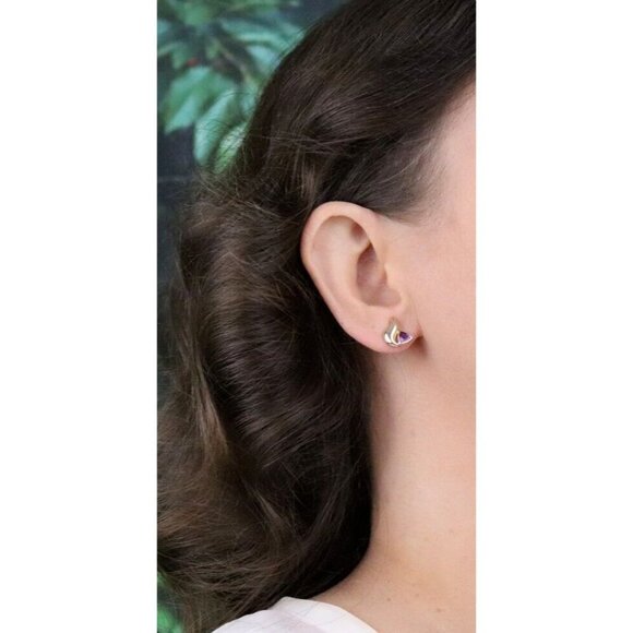 14k Yellow Gold Amethyst Earrings Stud Post - Picture 4 of 8